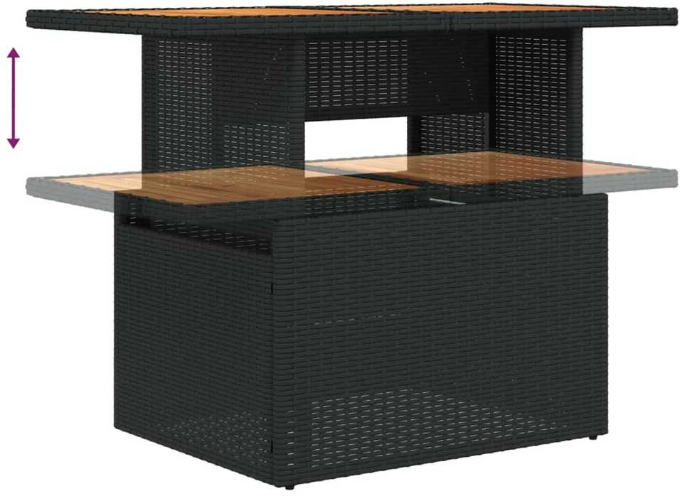 Sodo stalas, juodas, 100x55x73cm, poliratanas/akacijos mediena