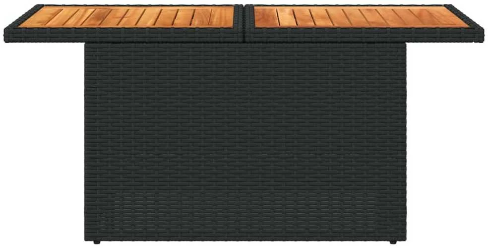 Sodo stalas, juodas, 100x55x73cm, poliratanas/akacijos mediena