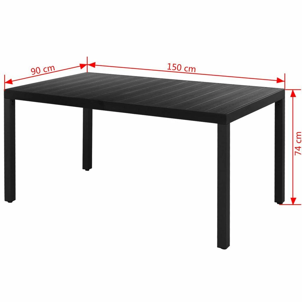Sodo stalas, juodas, 150x90x74cm, aliuminis ir WPC