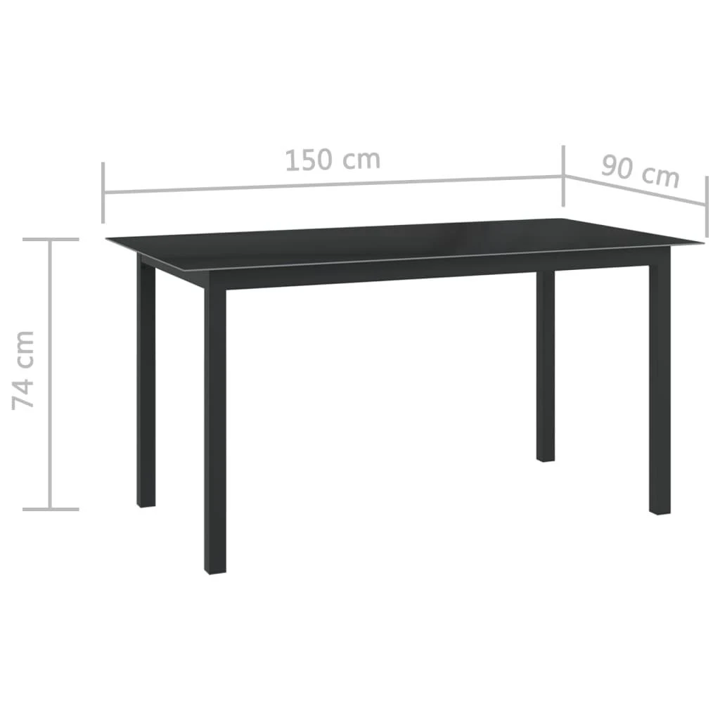 Sodo stalas, juodas, 150x90x74cm, aliuminis ir stiklas