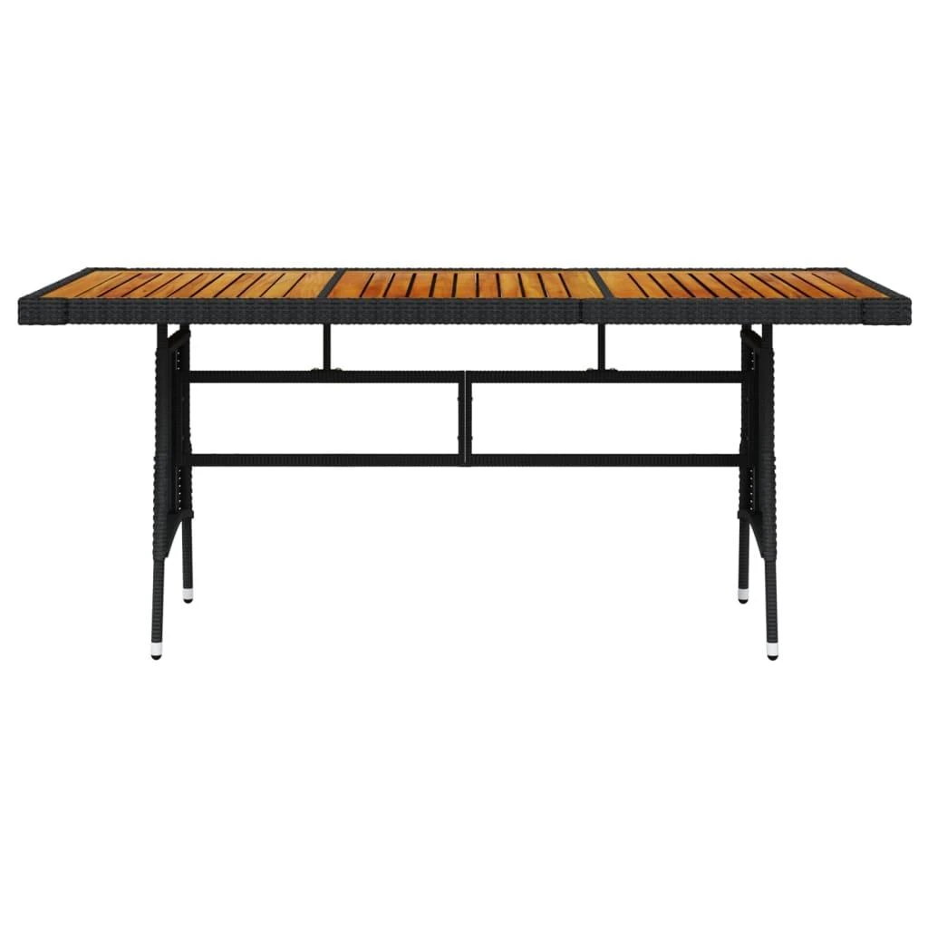 Sodo stalas, juodas, 160x70x72cm, poliratanas ir akacija