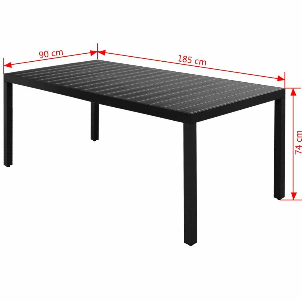 Sodo stalas, juodas, 185x90x74cm, aliuminis ir WPC