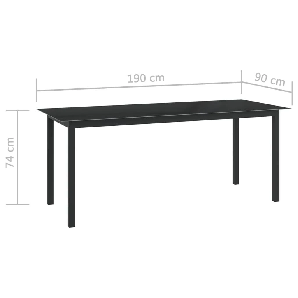Sodo stalas, juodas, 190x90x74cm, aliuminis ir stiklas