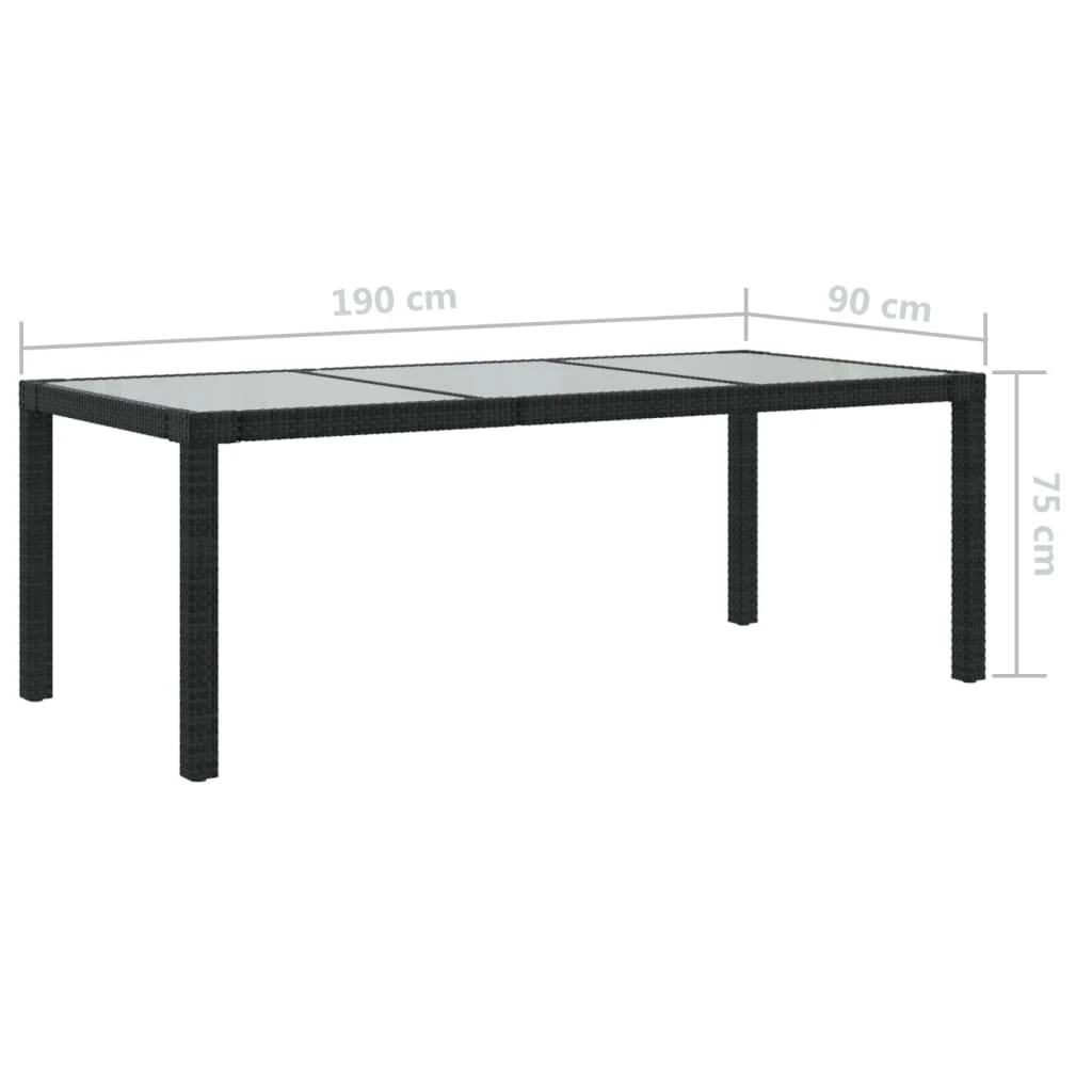 Sodo stalas, juodas, 190x90x75cm, grūdintas stiklas/poliratanas