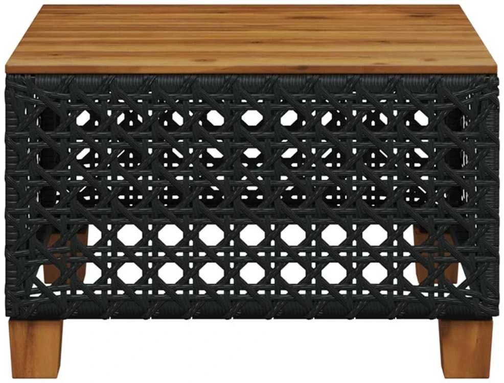 Sodo stalas, juodas, 55x55x36cm, poliratanas/akacijos mediena