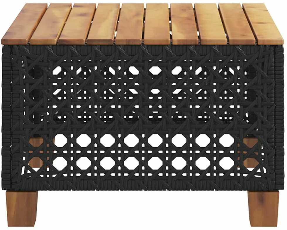 Sodo stalas, juodas, 55x55x36cm, poliratanas/akacijos mediena