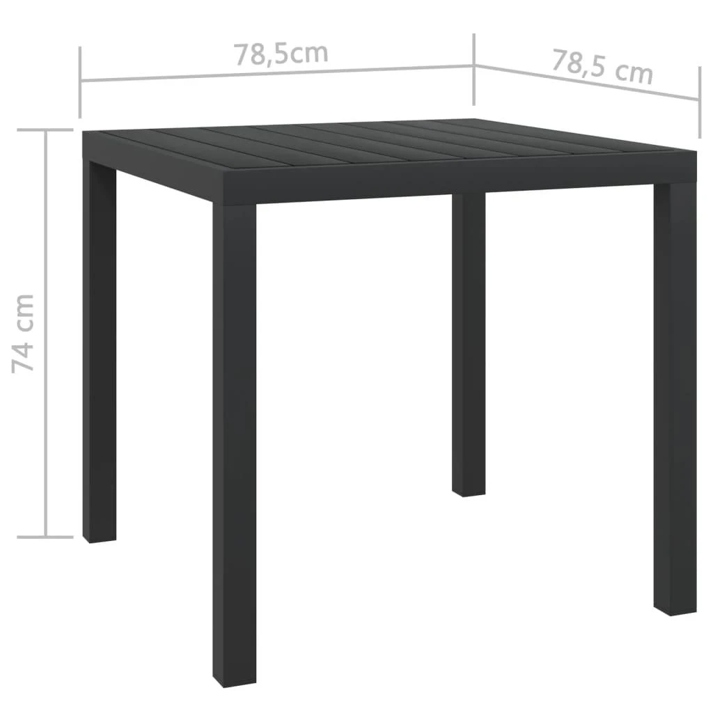 Sodo stalas, juodas, 80x80x74cm, aliuminis ir WPC