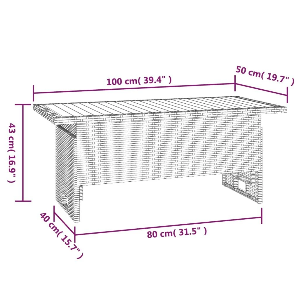 Sodo stalas, pilkas, 100x50x43/63cm, akacija ir poliratanas