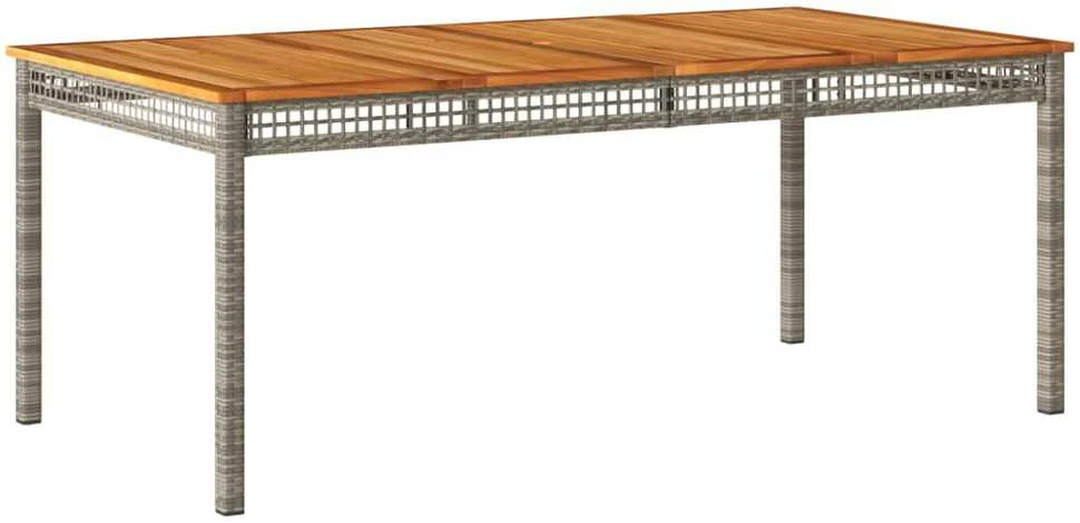 Sodo stalas, pilkas, 180x90x75cm, poliratanas ir akacija