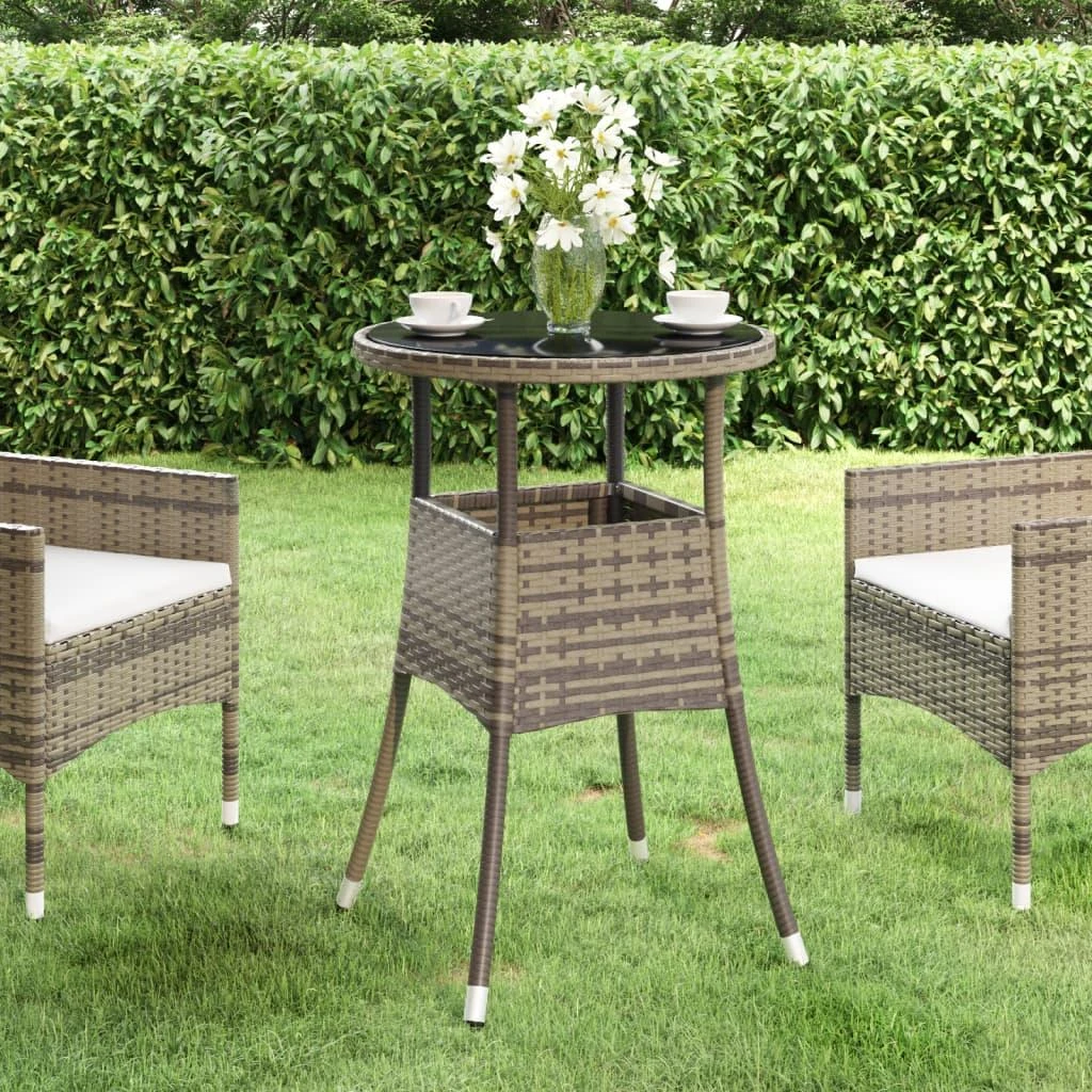 Sodo stalas, pilkas, 60x75cm, grūdintas stiklas/poliratanas