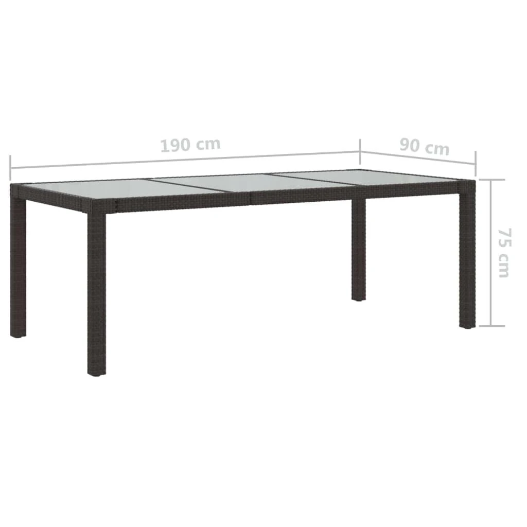 Sodo stalas, rudas, 190x90x75cm, grūdintas stiklas/poliratanas