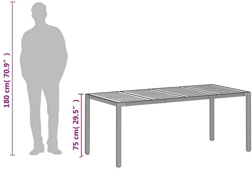 Sodo stalas, smėlio, 190x90x75cm, poliratanas ir akacija