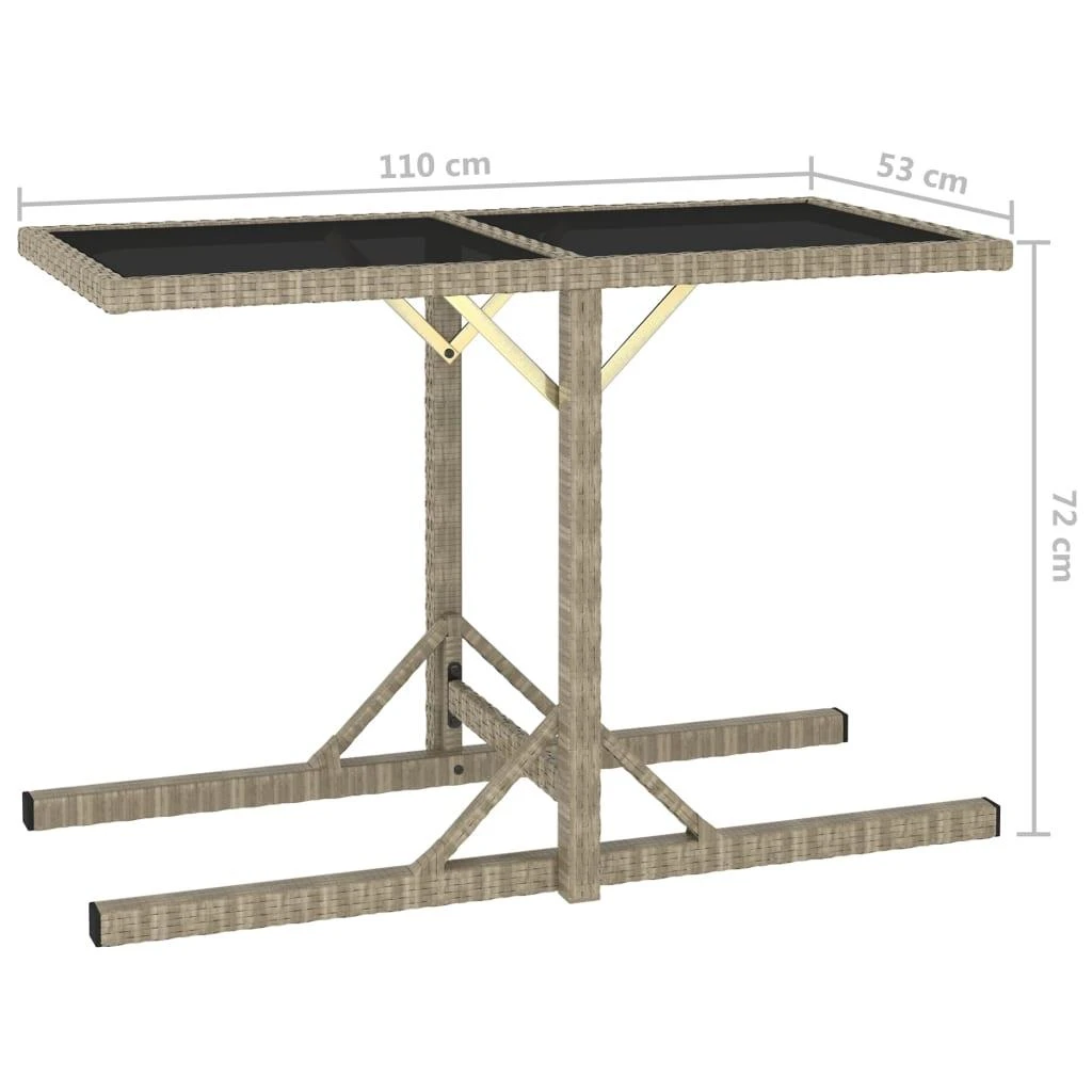 Sodo stalas, smėlio spalvos, 110x53x72cm, stiklas, poliratanas
