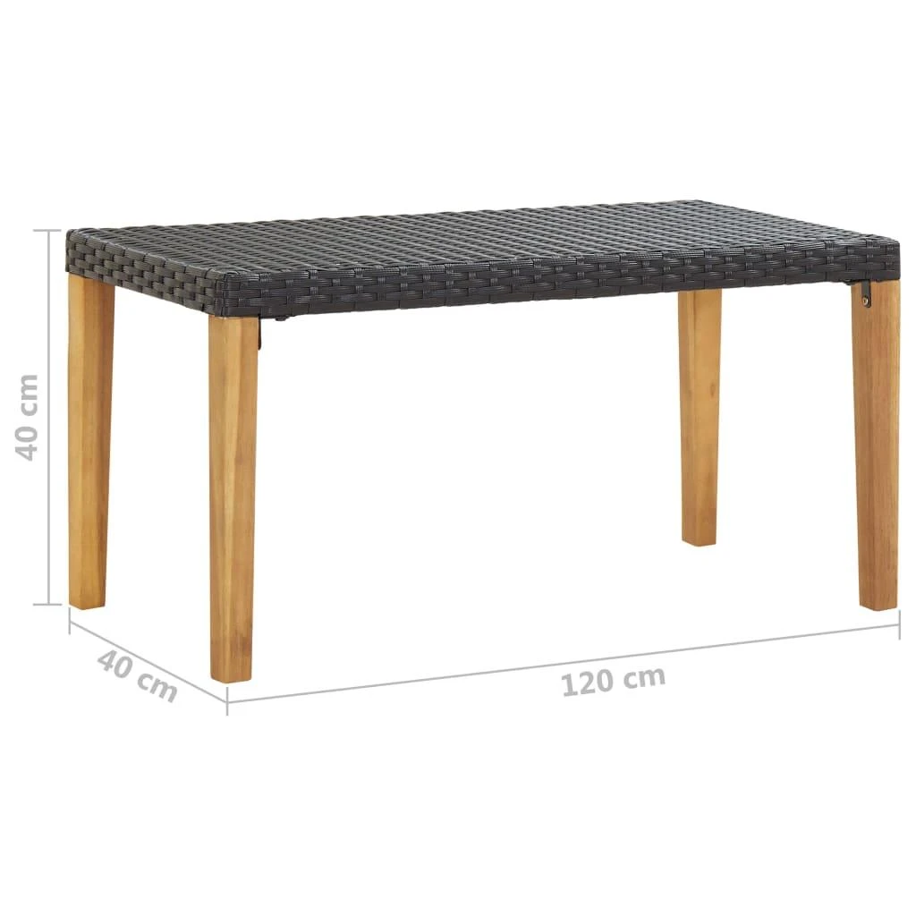Sodo suoliukas, juodas, 120cm, poliratanas ir akacijos masyvas