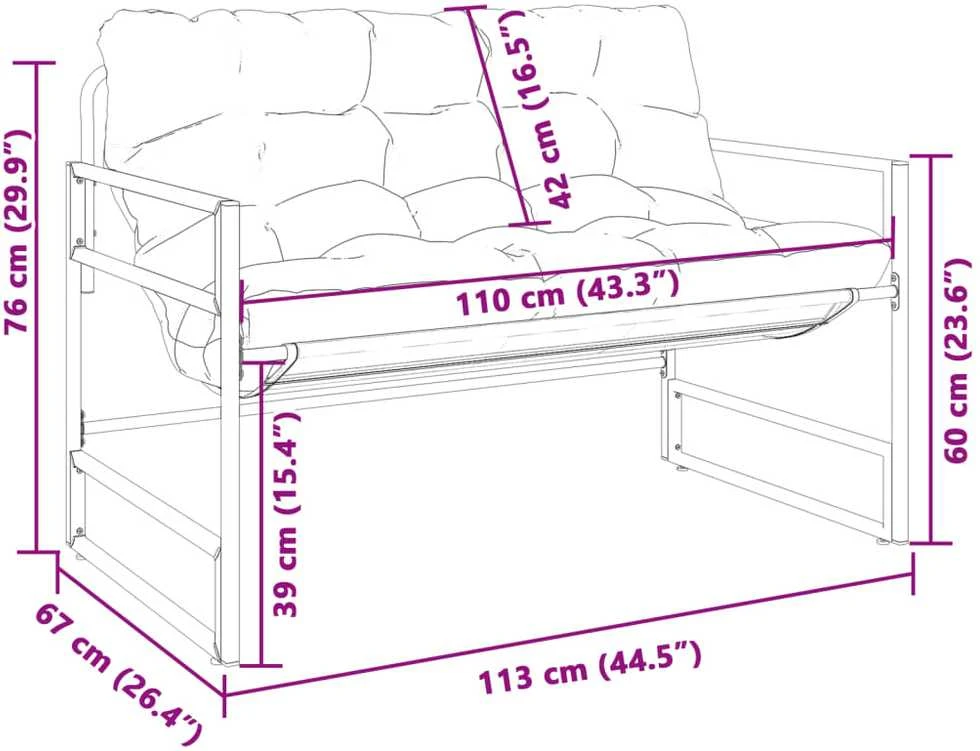 Sodo suoliukas su pagalvėle, antracito spalvos, 113cm, plienas