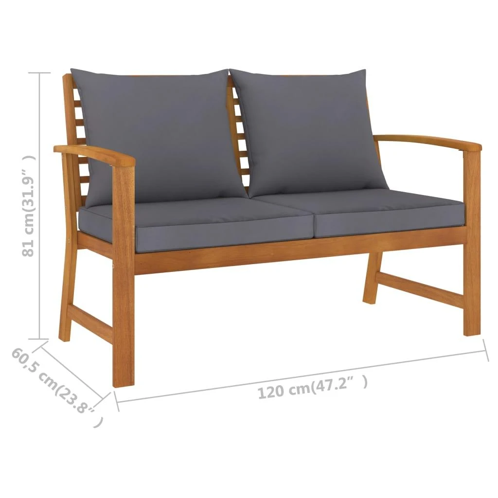 Sodo suoliukas su pilkom pagalvėlėm, 120cm, akacijos masyvas