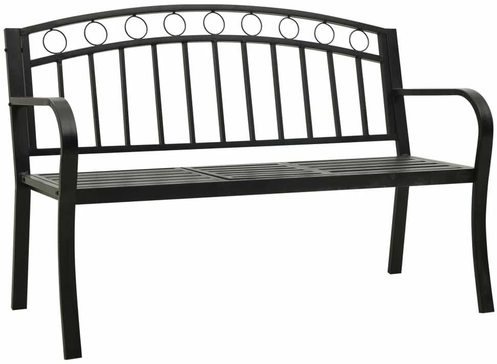 Sodo suoliukas su staliuku, juodos spalvos, 120cm, plienas