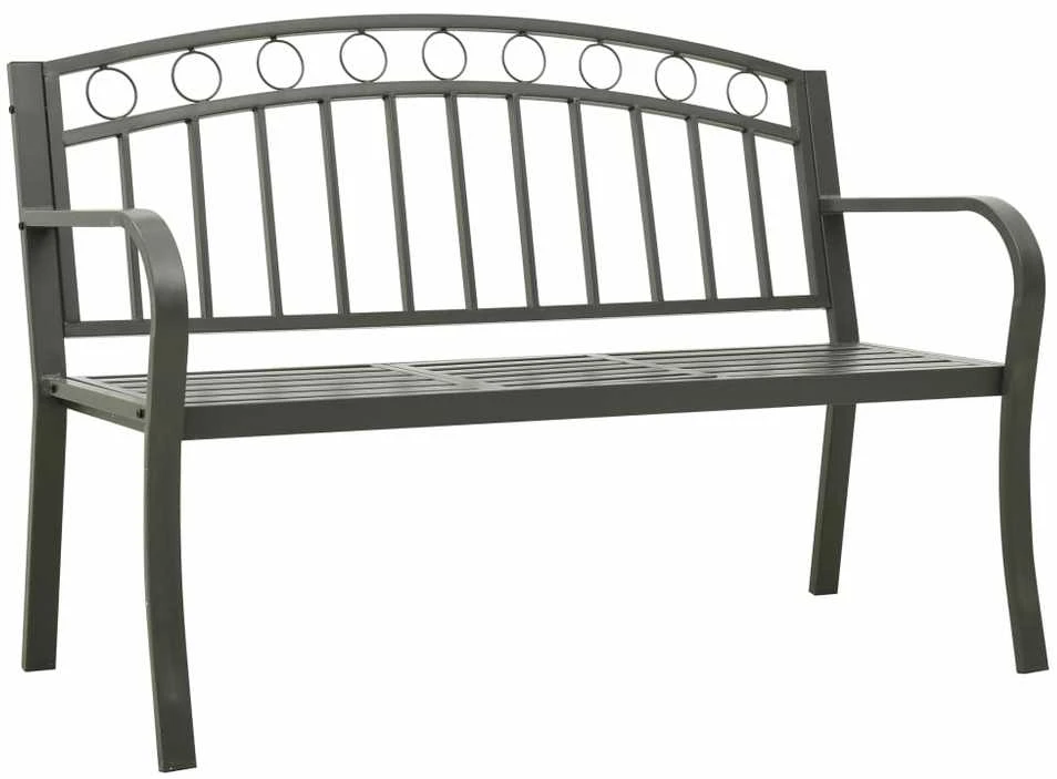 Sodo suoliukas su staliuku, pilkos spalvos, 120cm, plienas