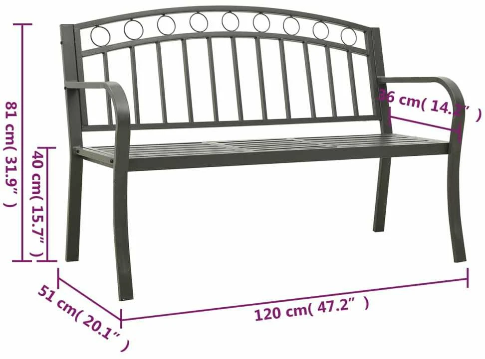 Sodo suoliukas su staliuku, pilkos spalvos, 120cm, plienas