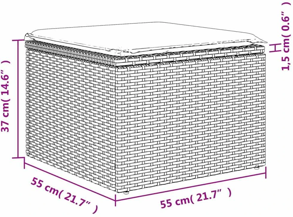 Sodo taburetė su pagalvėle, ruda, 55x55x37cm, poliratanas
