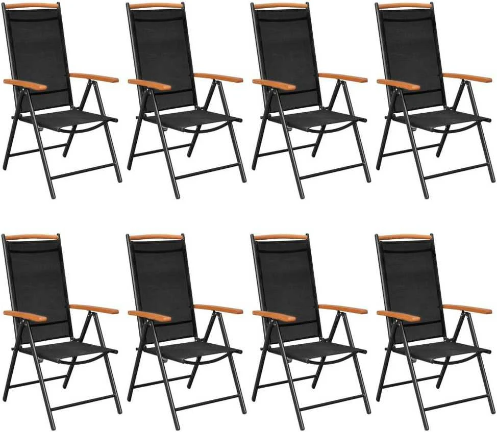 Lauko baldų komplektas Sodo valgomojo baldų komplektas, 9 dalių, juodas, aluminis