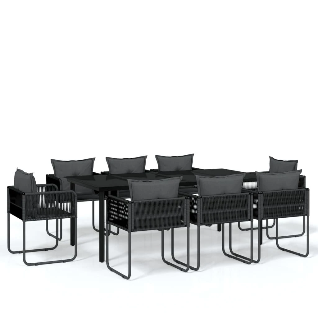 Lauko baldų komplektas Sodo valgomojo baldų komplektas, 9 dalių, juodos spalvos