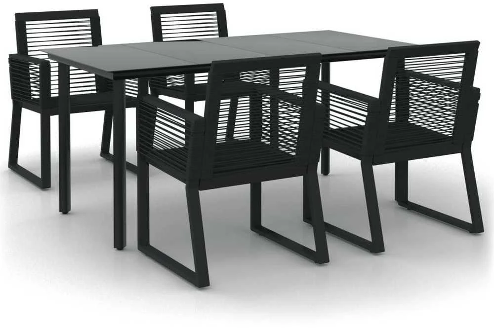 Lauko baldų komplektas Sodo valgomojo komplektas, 5 dalių, juodas, PVC ratanas