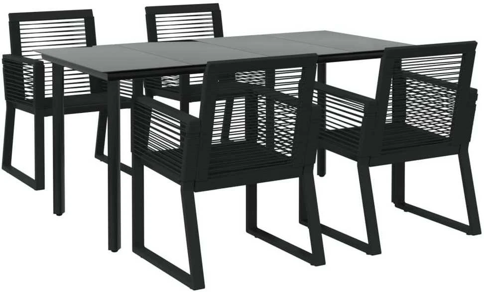 Lauko baldų komplektas Sodo valgomojo komplektas, 5 dalių, juodas, PVC ratanas