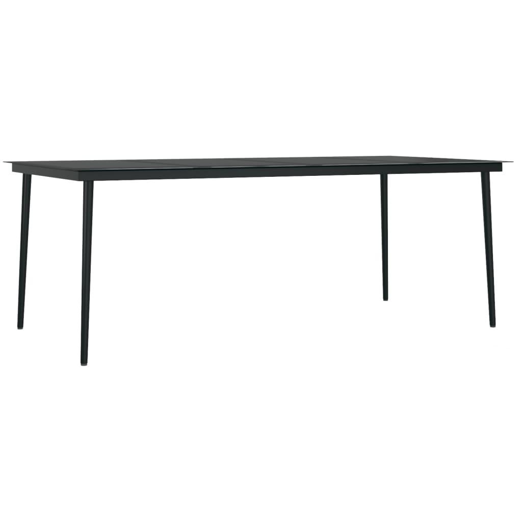Sodo valgomojo stalas, juodas, 200x100x74cm, plienas ir stiklas