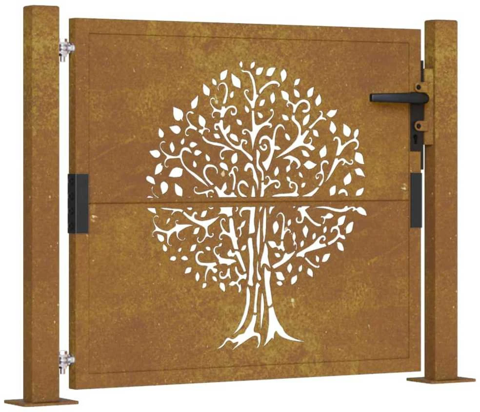Sodo vartai, 105x80cm, corten plienas, medžio dizaino