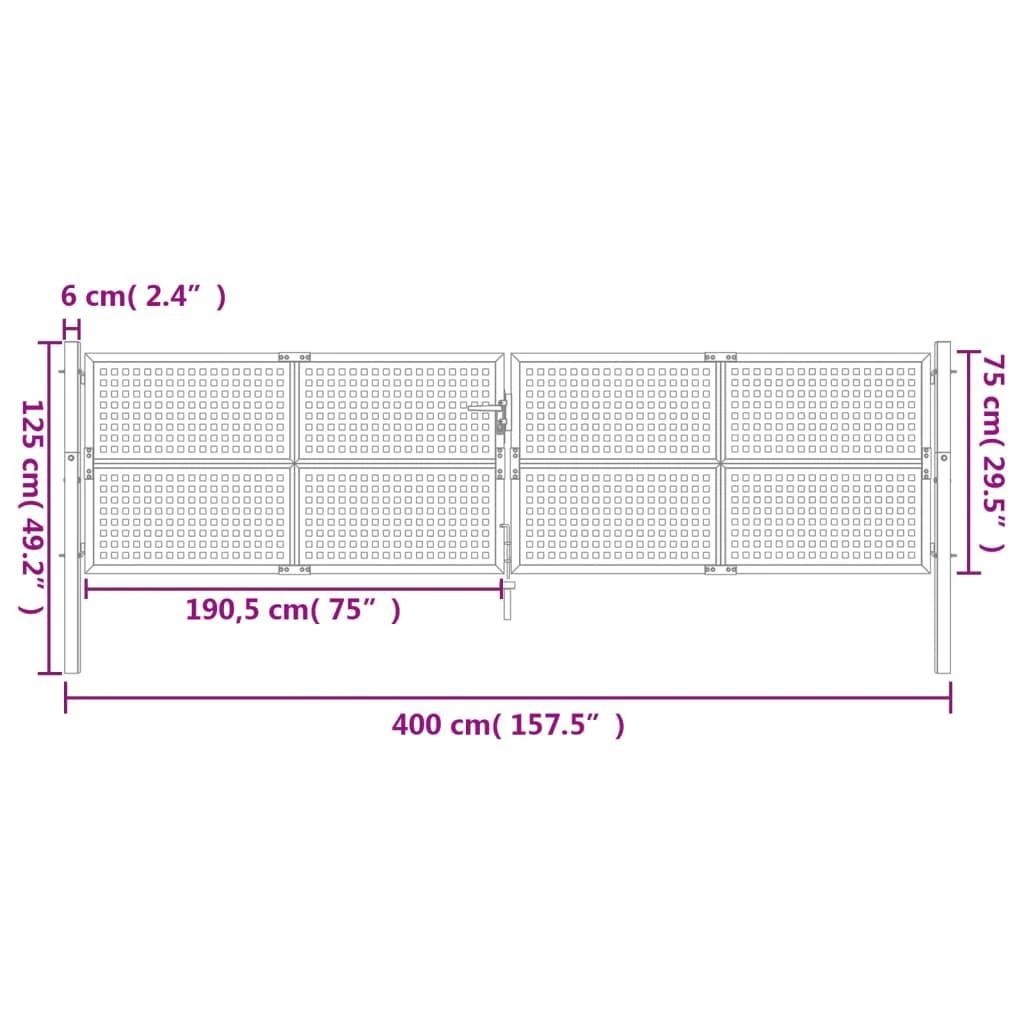 Sodo vartai, antracito spalvos, 400x125cm, plienas