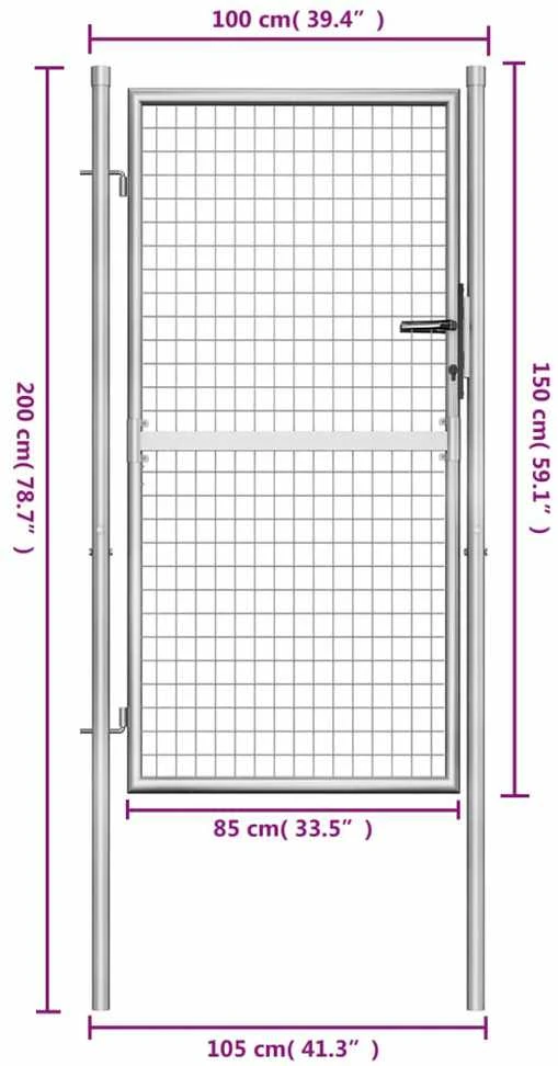 Sodo vartai, sidabrinės sp., 105x200cm, galvanizuotas plienas