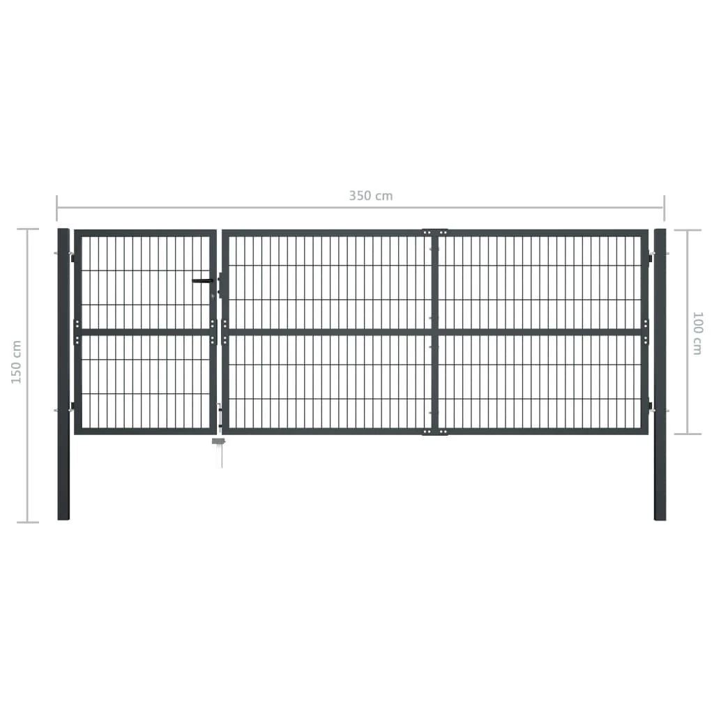 Sodo vartai su stulpais, antracito sp., 350x100 cm, plienas