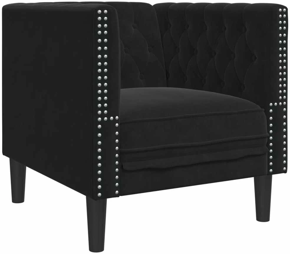 Fotelis Chesterfield krėslas, juodos spalvos, aksomas