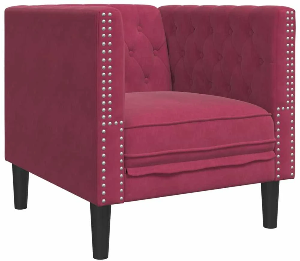 Fotelis Chesterfield krėslas, raudonojo vyno spalvos, aksomas