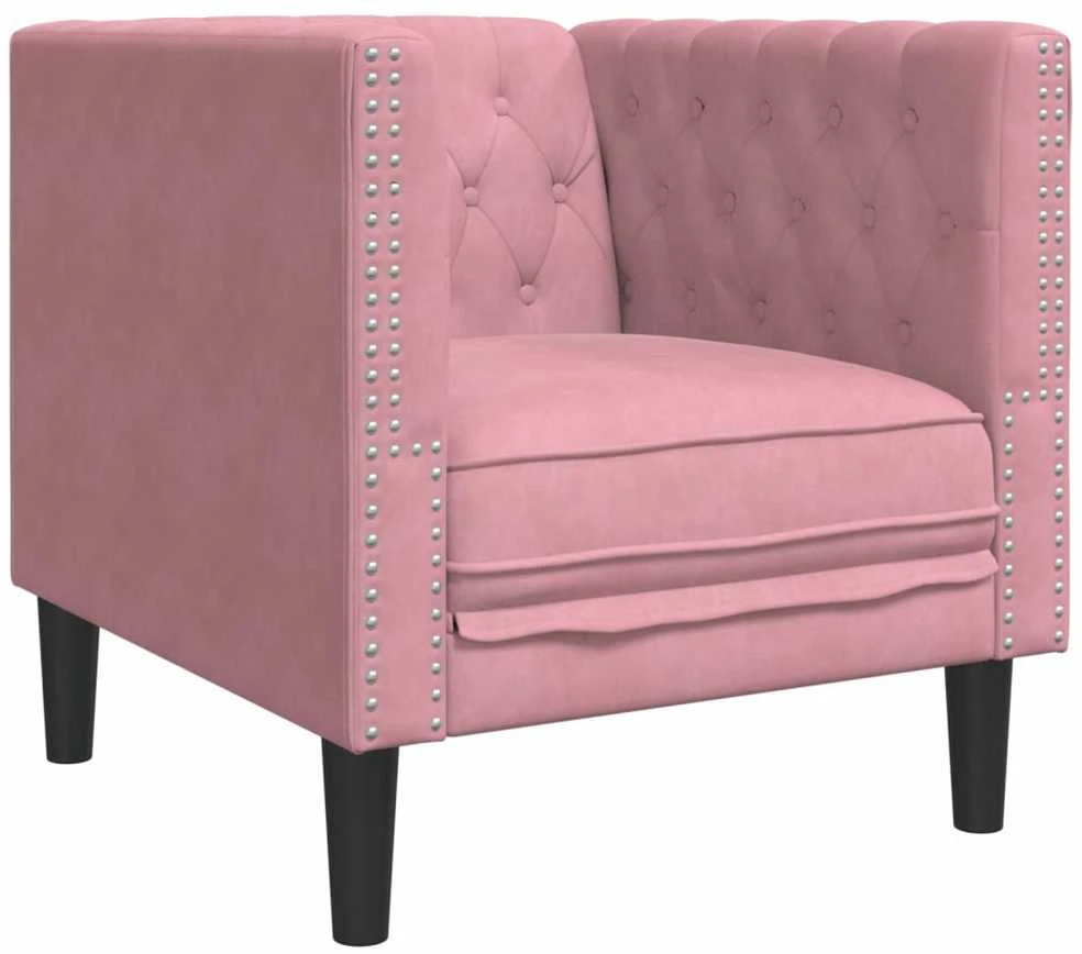 Fotelis Chesterfield krėslas, rožinės spalvos, aksomas