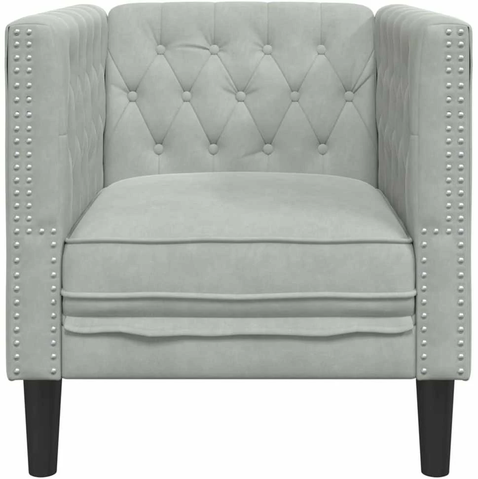 Fotelis Chesterfield krėslas, šviesiai pilkos spalvos, aksomas