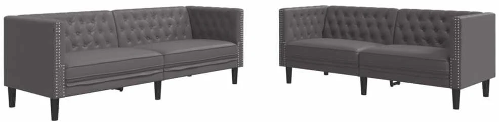 Sofa Chesterfield sofų komplektas, 2 dalių, pilkas, dirbtinė oda
