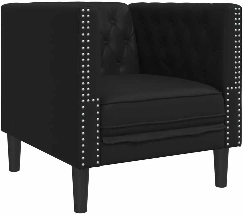 Sofa Chesterfield sofų komplektas, 3 dalių, juodas, dirbtinė oda