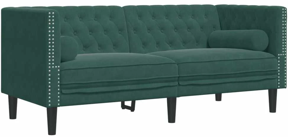Sofa Chesterfield sofų komplektas su pagalvėlėmis, 2 dalių, žalia