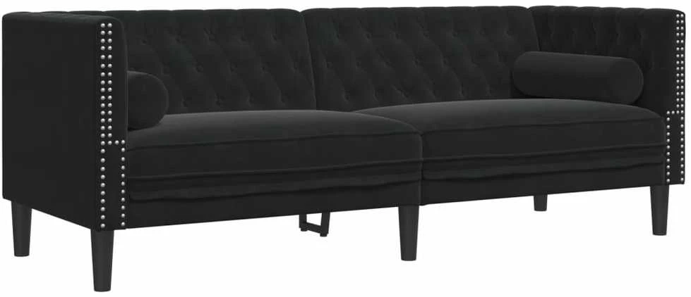 Sofa Chesterfield sofų komplektas su pagalvėlėmis, 3 dalių, juoda