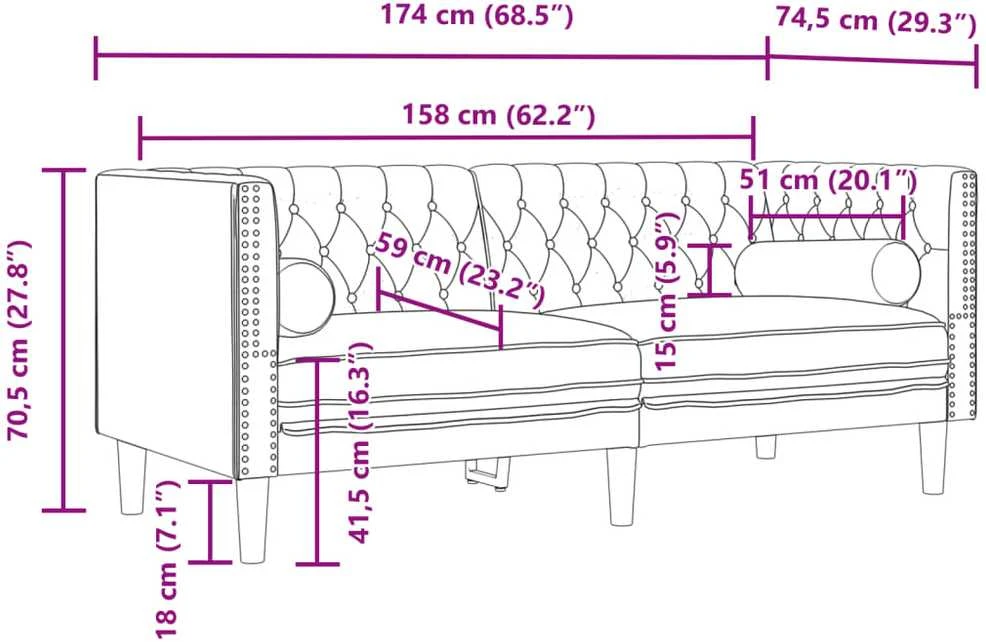 Sofa Chesterfield sofų komplektas su pagalvėlėmis, 3 dalių, pilka