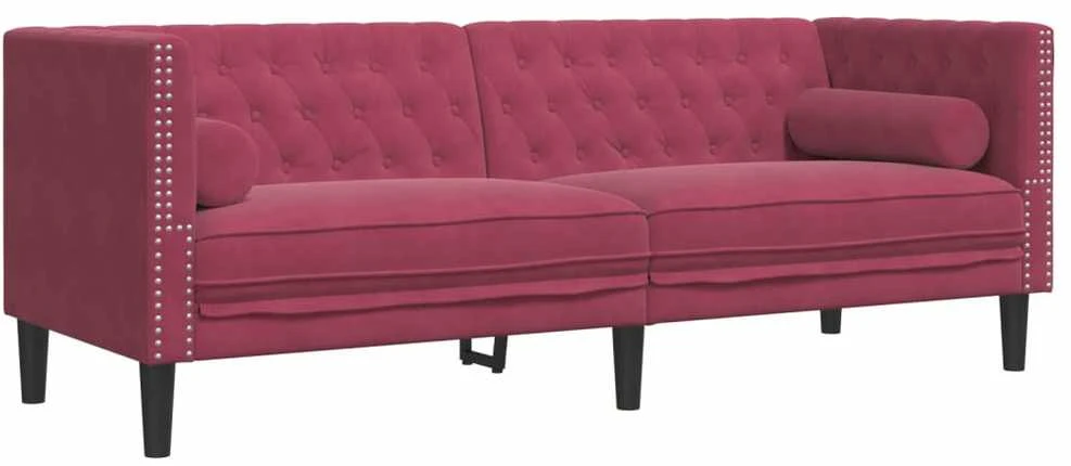 Sofa Chesterfield sofų komplektas su pagalvėlėmis, 3 dalių, raudona