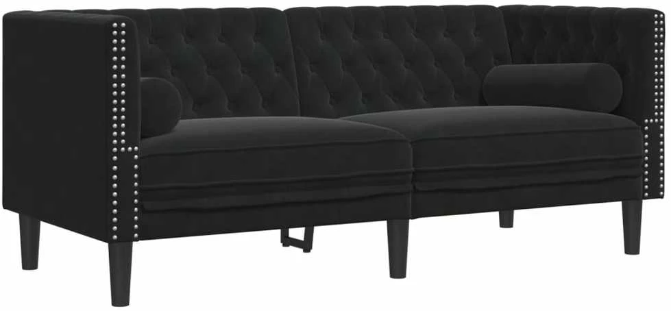 Sofa Chesterfield sofų komplektas su pagalvėlėmis, 3 dalių, juoda