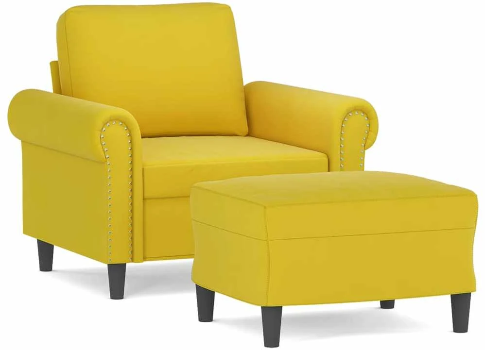 Sofa Krėslas su pakoja, geltonos spalvos, 60cm, aksomas