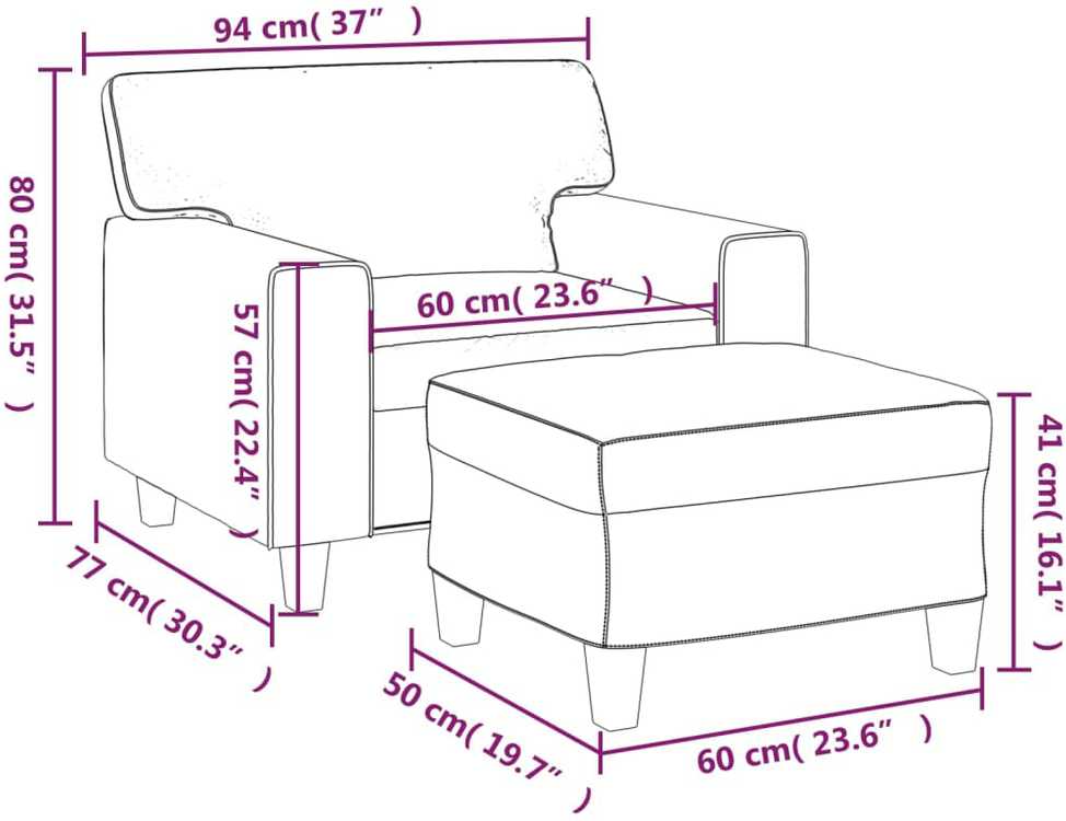 Sofa Krėslas su pakoja, kreminės spalvos, 60cm, dirbtinė oda