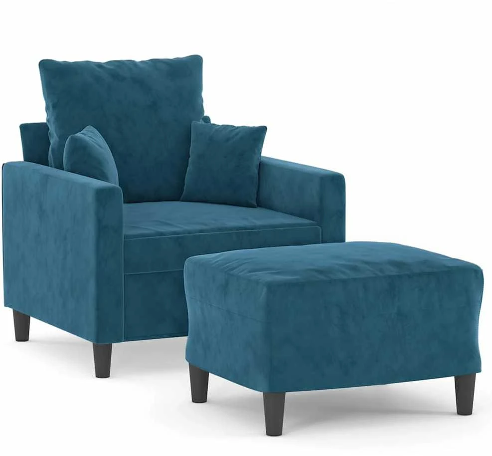 Sofa Krėslas su pakoja, mėlynos spalvos, 60cm, aksomas