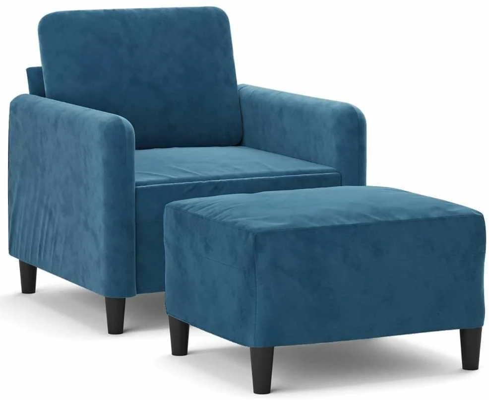 Sofa Krėslas su pakoja, mėlynos spalvos, 60cm, aksomas