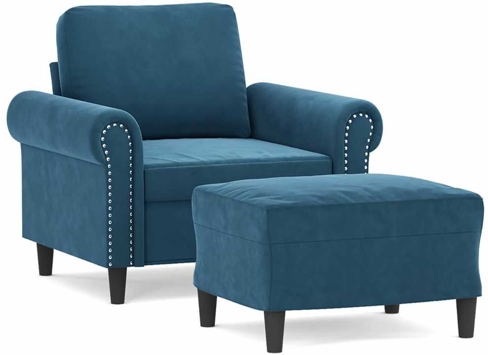 Sofa Krėslas su pakoja, mėlynos spalvos, 60cm, aksomas