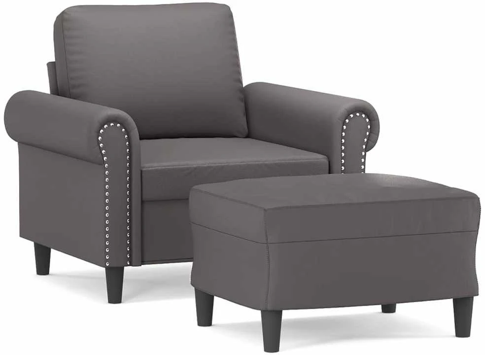 Sofa Krėslas su pakoja, pilkos spalvos, 60cm, dirbtinė oda
